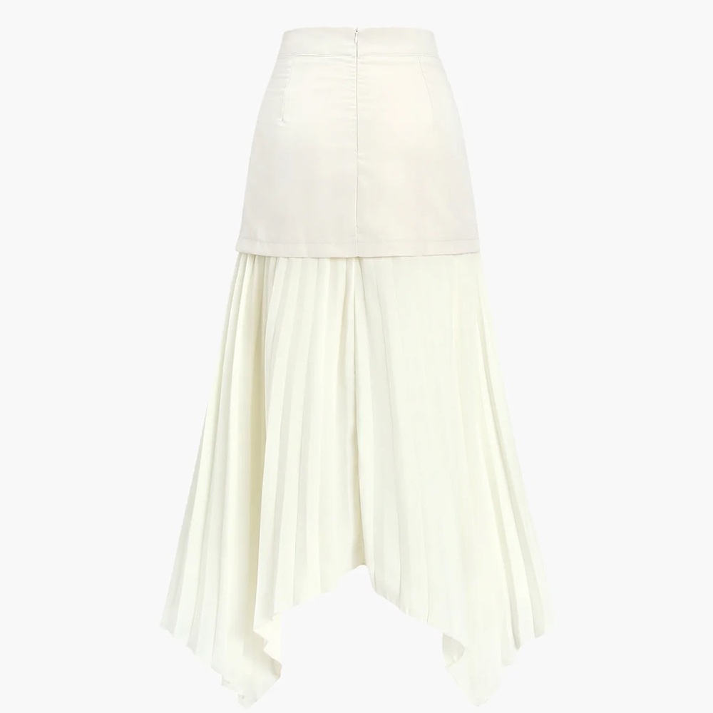 Commense Ivory Button-Front Asymmetrical Pleated Midi Skirt - Picture 5 of 6
